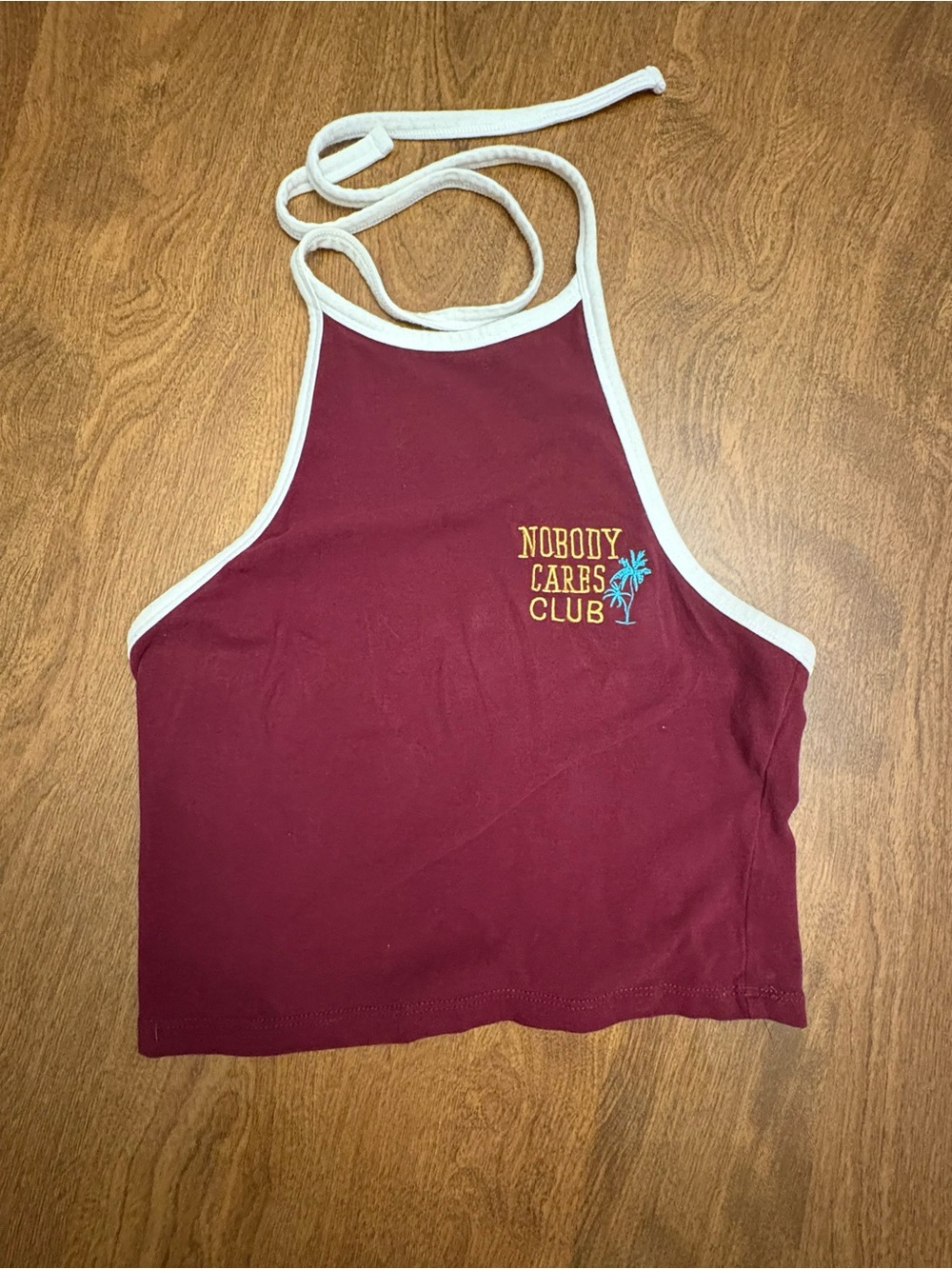 Forever 21 Maroon Halter Crop Top with White Trim